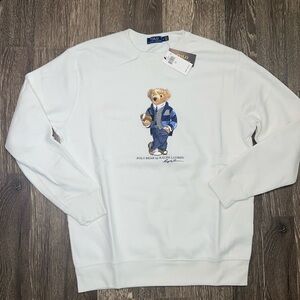 Polo Ralph Lauren Crewneck; Polo Bear Fleece Sweater Sweatshirt White Size: LT